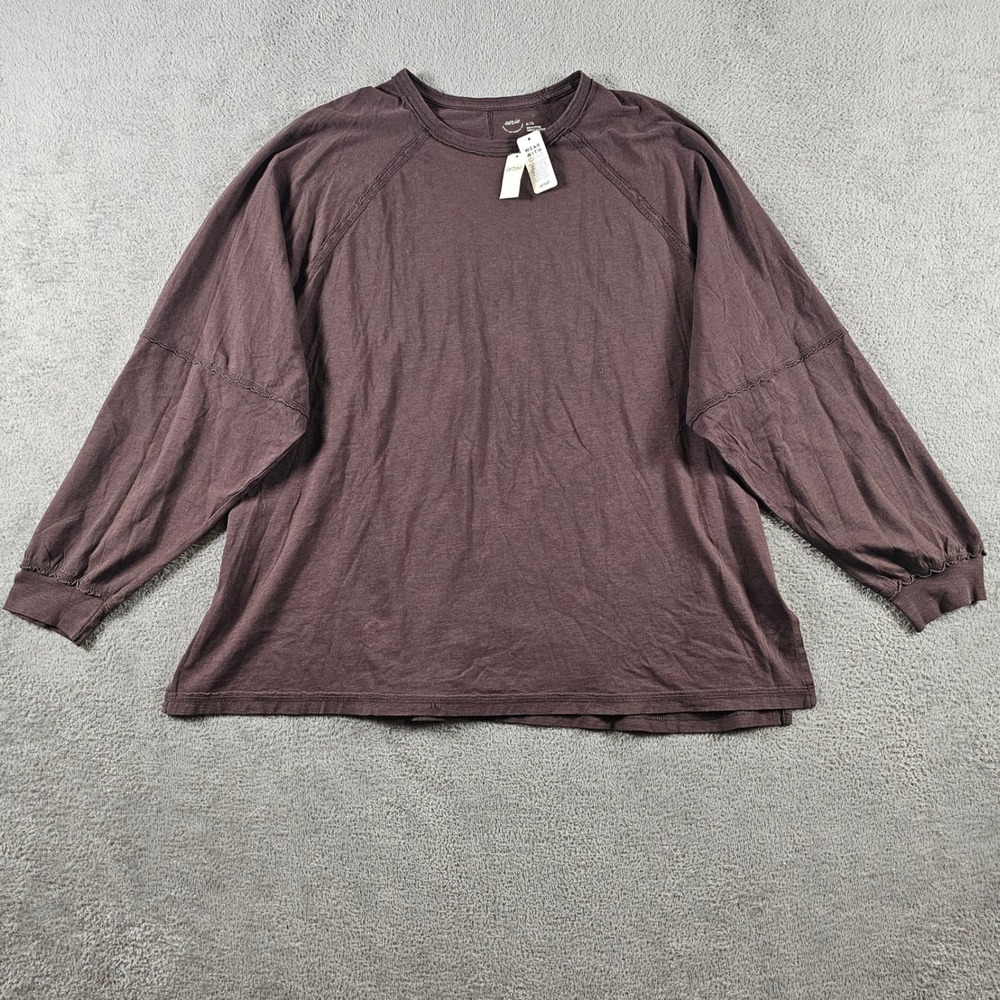 NEW Aerie Real Good Oversized Long Sleeve T-Shirt Brown XL Cotton Raglan